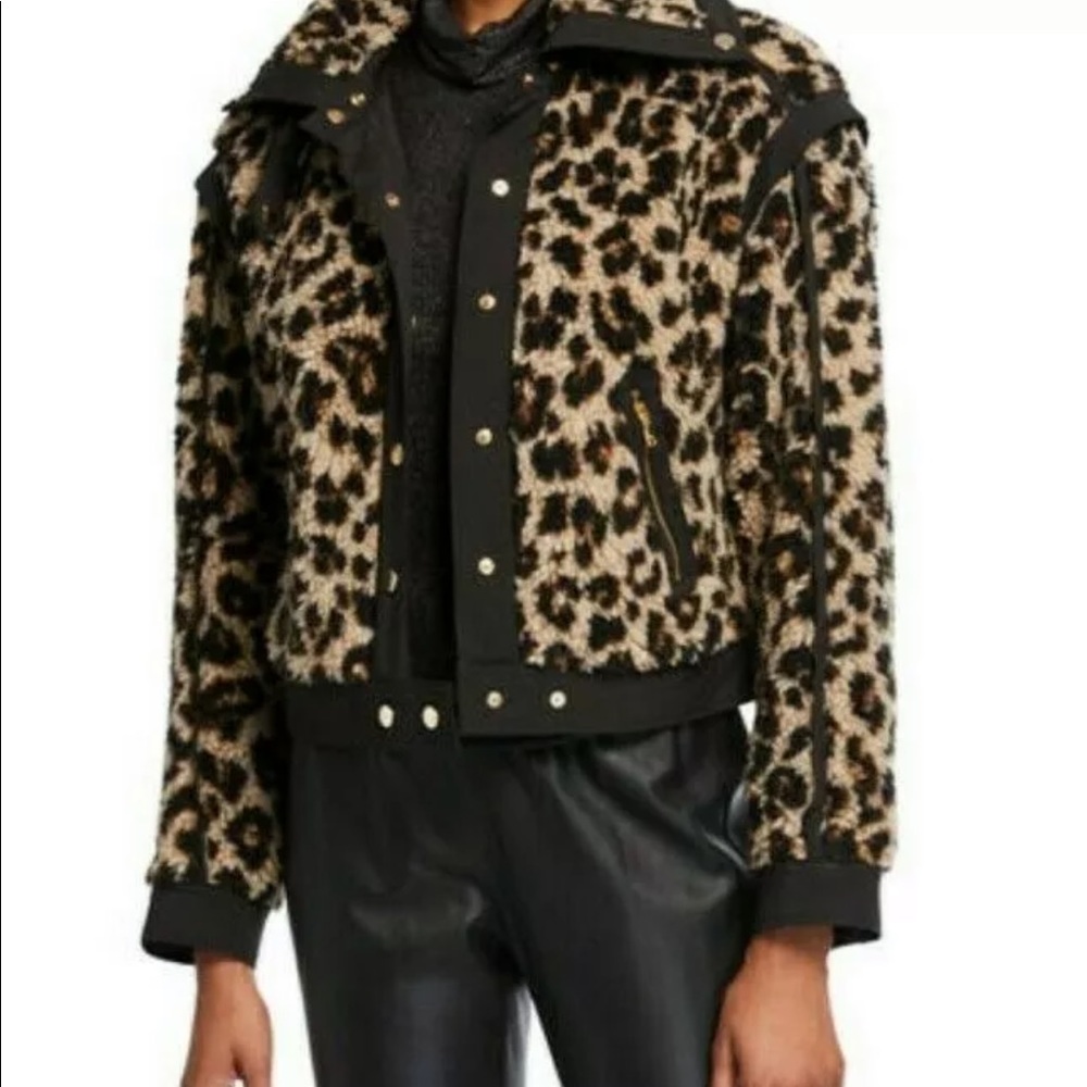 Veronica Beard Anita leopard teddy bomber jacket XL